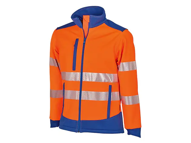 Warnschutzjacke SOFTSHELL REFLEX, leuchtorange/blau